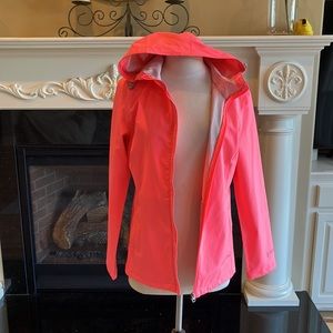 Raincoat Neon Coral Lightweight Hooded Jacket Womens Small